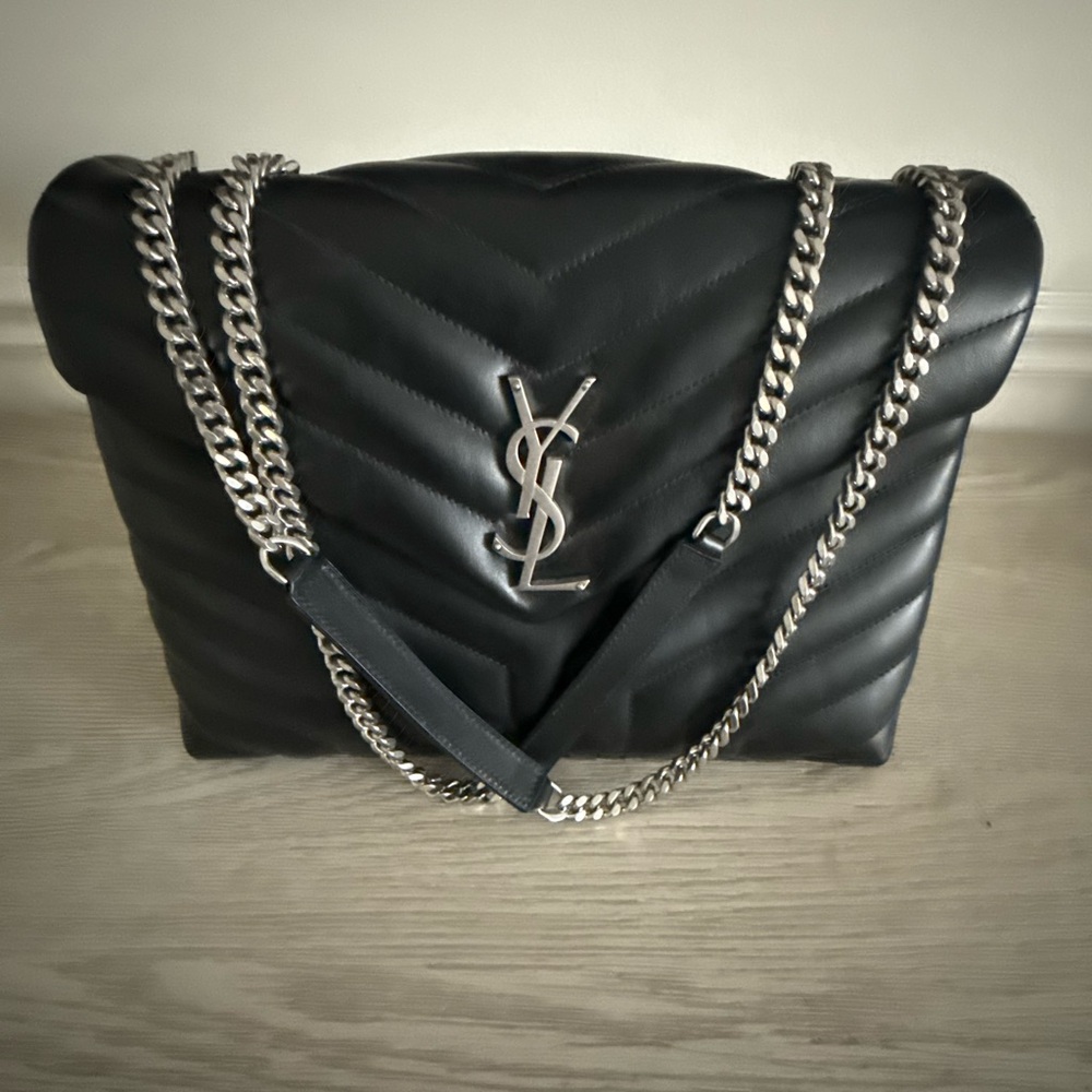 Yves Saint Laurent Black Chevron Chain Shoulder Bag